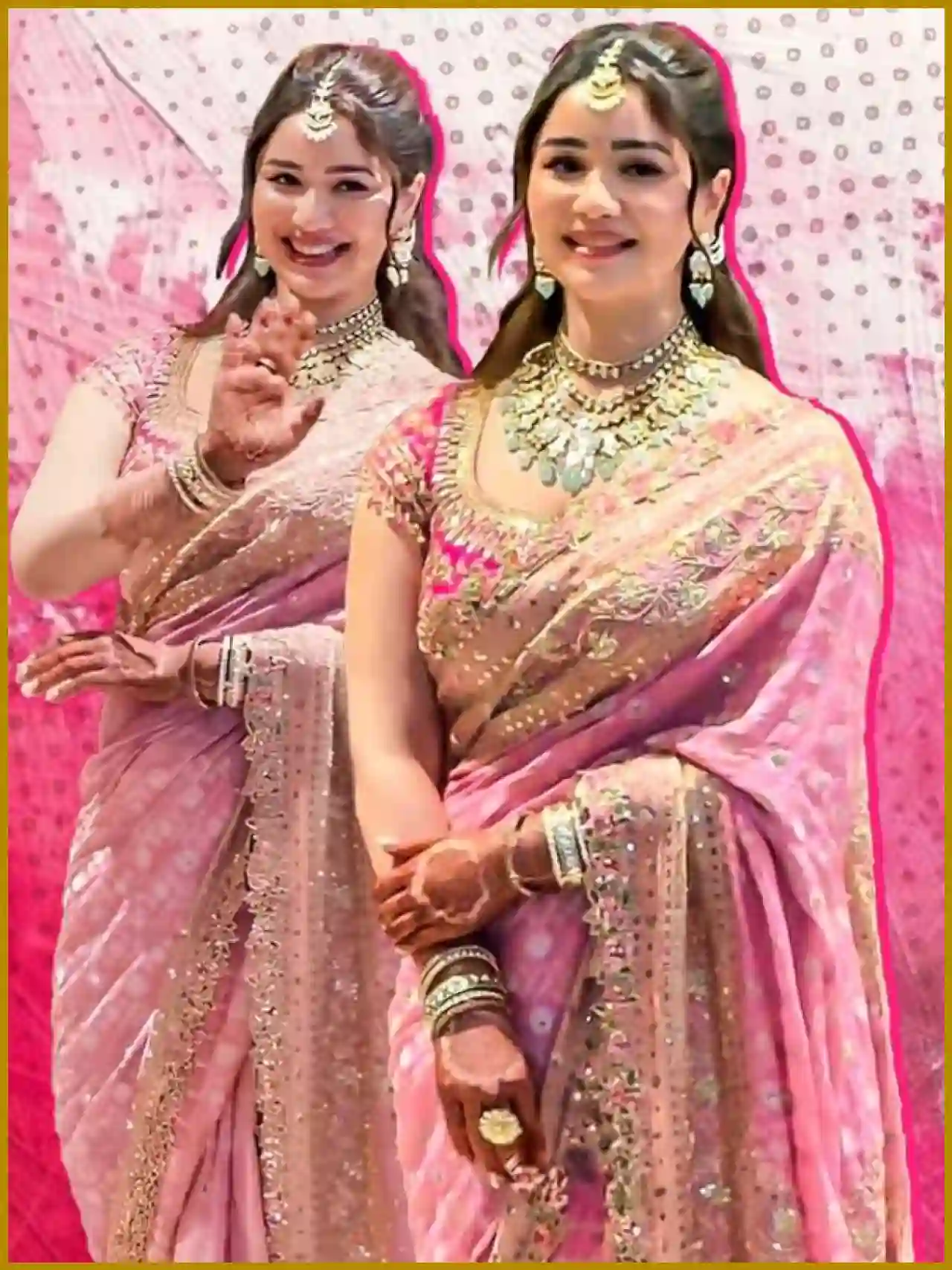 Sara steals the spotlight in a pink saree at Arjun's wedding.